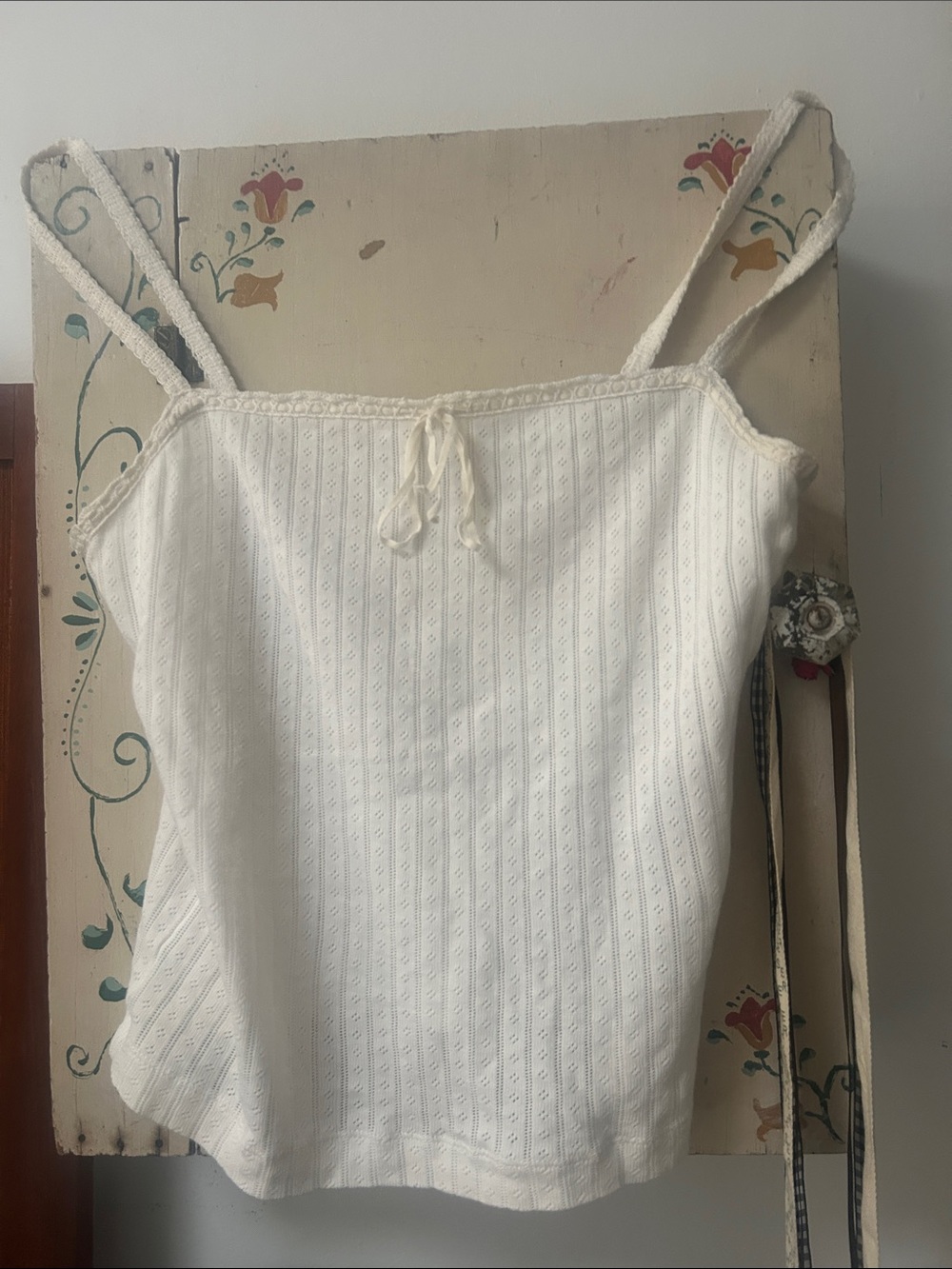 Doen White Eyelet Camisole with Braided Straps in salt